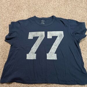 American Eagle Outfitters Navy Blue Tee with White Print 77 boxy